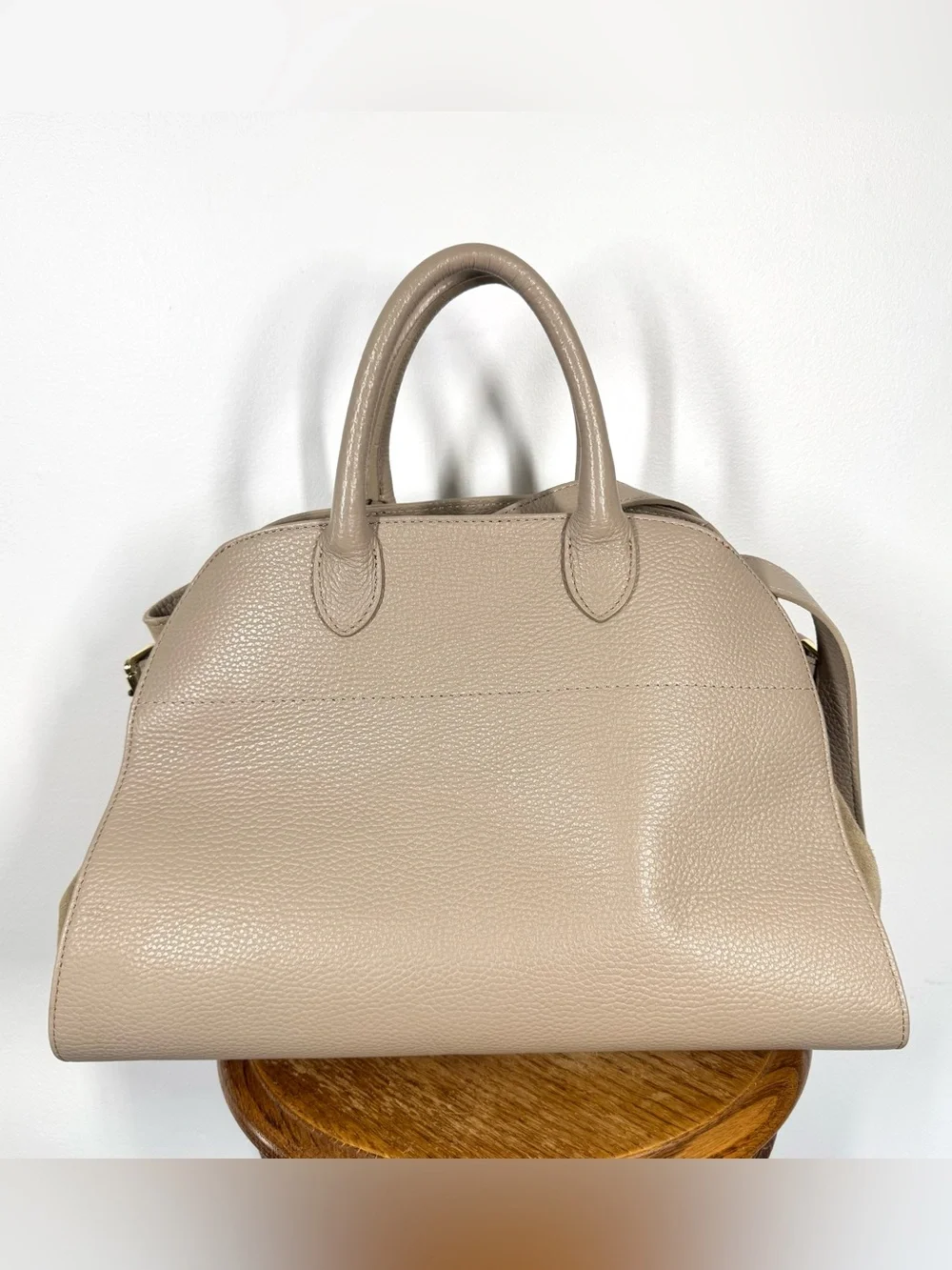 Anna Paola Riva Beige Pebbled Leather Top Handle Satchel Crossbody Shoulder Bag